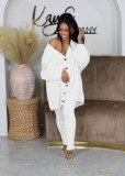 Women Cable Knit Sweater Set Fall 2 Piece Outfits Button Down Cardigan Lounge Set