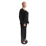 Women Knit Sweater Set Fall 2 Piece Outfits Button Down Wide leg Lounge Set