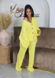 Women Knit Sweater Set Fall 2 Piece Outfits Button Down Wide leg Lounge Set