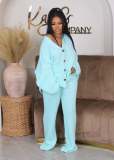 Women Knit Sweater Set Fall 2 Piece Outfits Button Down Wide leg Lounge Set
