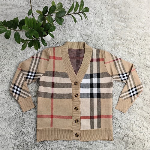 Plaid Knit V Neck Cardigan Sweater