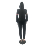 Casual Embossed Ribbon Embroidery Hooded Sweatshirt Pant Set