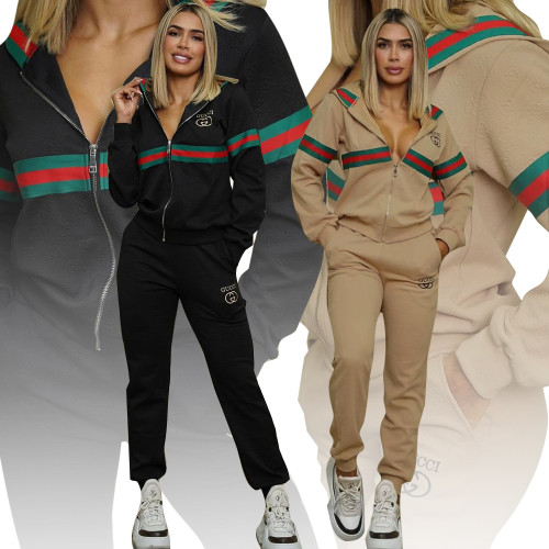 Casual Embossed Ribbon Embroidery Hooded Sweatshirt Pant Set