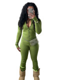 Sports Casual Zipper High Neck Tight Velvet Long Pant Set