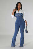 Sexy Bandeau Backless Adjustable Drawstring Denim Jumpsuit