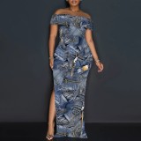 1 Piece Custom Casual Digital Printing Off Shoulder Maxi Dress