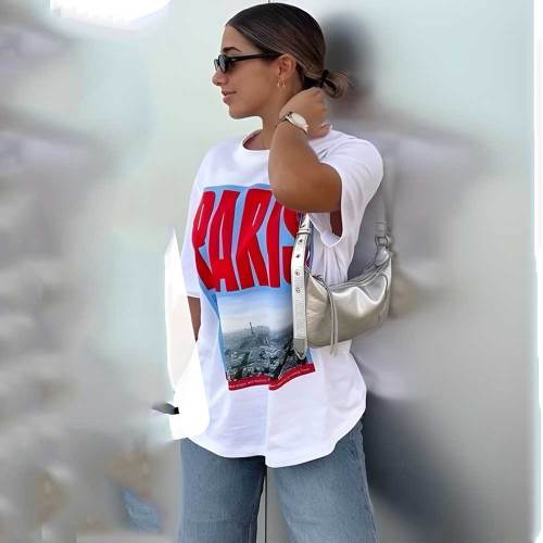 Cotton Short Sleeve Round Neck Printed T-shirt