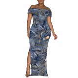 1 Piece Custom Casual Digital Printing Off Shoulder Maxi Dress