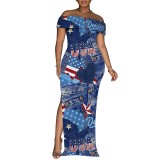1 Piece Custom Casual Digital Printing Off Shoulder Maxi Dress
