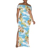 1 Piece Custom Casual Digital Printing Off Shoulder Maxi Dress