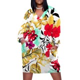 1 Piece Custom Casual Digital Printing V Neck Plus Size Midi Dress
