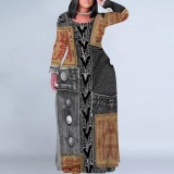 1 Piece Custom Casual Digital Printing Scoop Neck Plus Size Maxi Dress