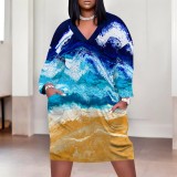 1 Piece Custom Casual Digital Printing V Neck Plus Size Midi Dress