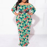 1 Piece Custom Casual Digital Printing Off Shoulder Plus Size Maxi Dress