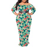 1 Piece Custom Casual Digital Printing Off Shoulder Plus Size Maxi Dress