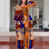 1 Piece Custom Casual Digital Printing Scoop Neck Plus Size Maxi Dress
