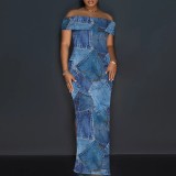 1 Piece Custom Casual Digital Printing Off Shoulder Maxi Dress