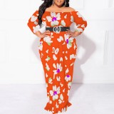 1 Piece Custom Casual Digital Printing Off Shoulder Plus Size Maxi Dress