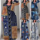 1 Piece Custom Casual Digital Printing Scoop Neck Plus Size Maxi Dress