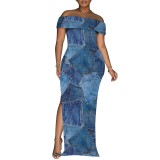 1 Piece Custom Casual Digital Printing Off Shoulder Maxi Dress