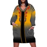 1 Piece Custom Casual Digital Printing V Neck Plus Size Midi Dress