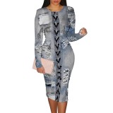 1 Piece Custom Casual Digital Printing High Neck Mid Dress