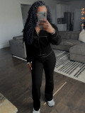 Waffle Tracksuits 2 Piece Outfits Zipper Top Flared Sweatsuits