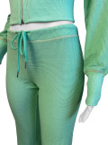 Waffle Tracksuits 2 Piece Outfits Zipper Top Flared Sweatsuits