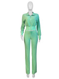 Waffle Tracksuits 2 Piece Outfits Zipper Top Flared Sweatsuits