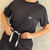 Women's Embossed Short Sleeve Shorts Set with Pockets