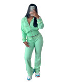 Waffle Tracksuits 2 Piece Outfits Zipper Top Flared Sweatsuits