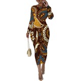 1 Piece Custom Casual Digital Printing Long Sleeve Midi Dresses