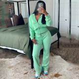 Waffle Tracksuits 2 Piece Outfits Zipper Top Flared Sweatsuits