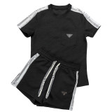 Women's Embossed Short Sleeve Shorts Set with Pockets