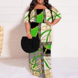 1 Piece Custom Casual Digital Printing Off Shoulder Plus Size Long Dress