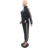 Thread Embroidery Embossed Long Sleeve Zip-up Long Pants Set