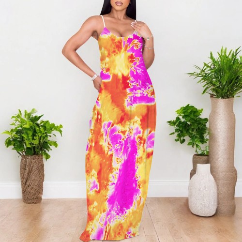 1 Piece Custom Casual Digital Printing Straps Long Dress