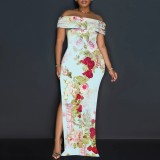 1 Piece Custom Casual Digital Printing Off Shoulder Split Long Dress