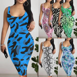 1 Piece Custom Casual Digital Printing Sleeveless U Neck Midi Dresses