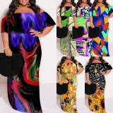 1 Piece Custom Casual Digital Printing Off Shoulder Plus Size Long Dress