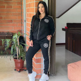 Thread Embroidery Embossed Long Sleeve Zip-up Long Pants Set