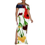 1 Piece Custom Casual Digital Printing Off Shoulder Split Long Dress
