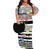 1 Piece Custom Casual Digital Printing Off Shoulder Plus Size Long Dress