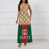 1 Piece Custom Casual Digital Printing Straps V Neck Long Dresses