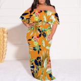1 Piece Custom Casual Digital Printing Off Shoulder Plus Size Long Dress