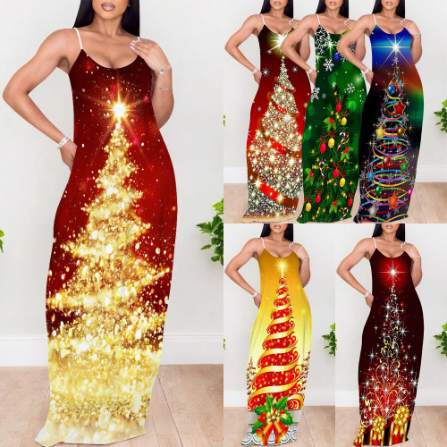 1 Piece Custom Casual Digital Printing Straps Long Dress