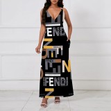 1 Piece Custom Casual Digital Printing Straps V Neck Long Dresses