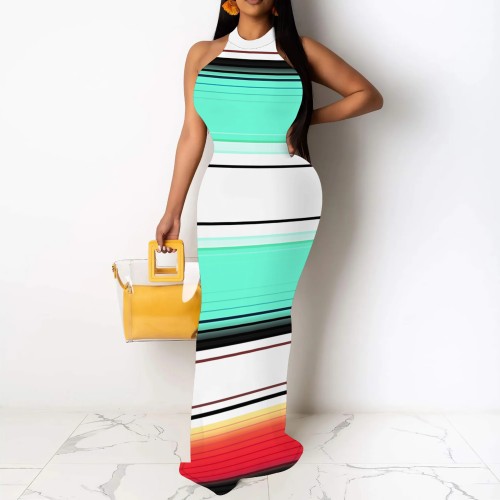 1 Piece Custom Casual Digital Printing Sleeveless Long Dresses