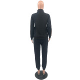 Thread Embroidery Embossed Long Sleeve Zip-up Long Pants Set