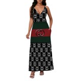 1 Piece Custom Casual Digital Printing Straps V Neck Long Dresses